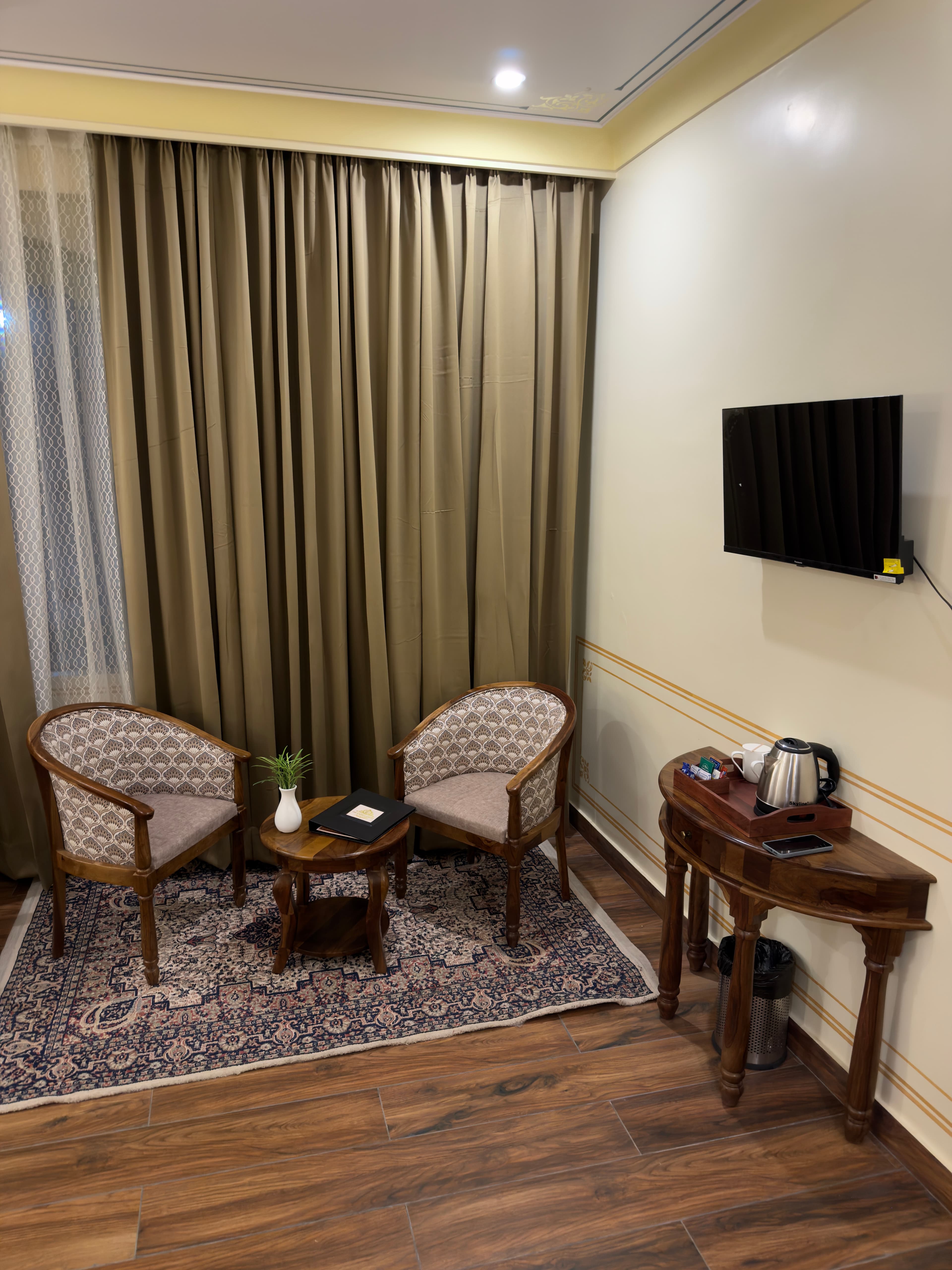 Royal Premium Room window view of Jaipur airport and Aravalli hills