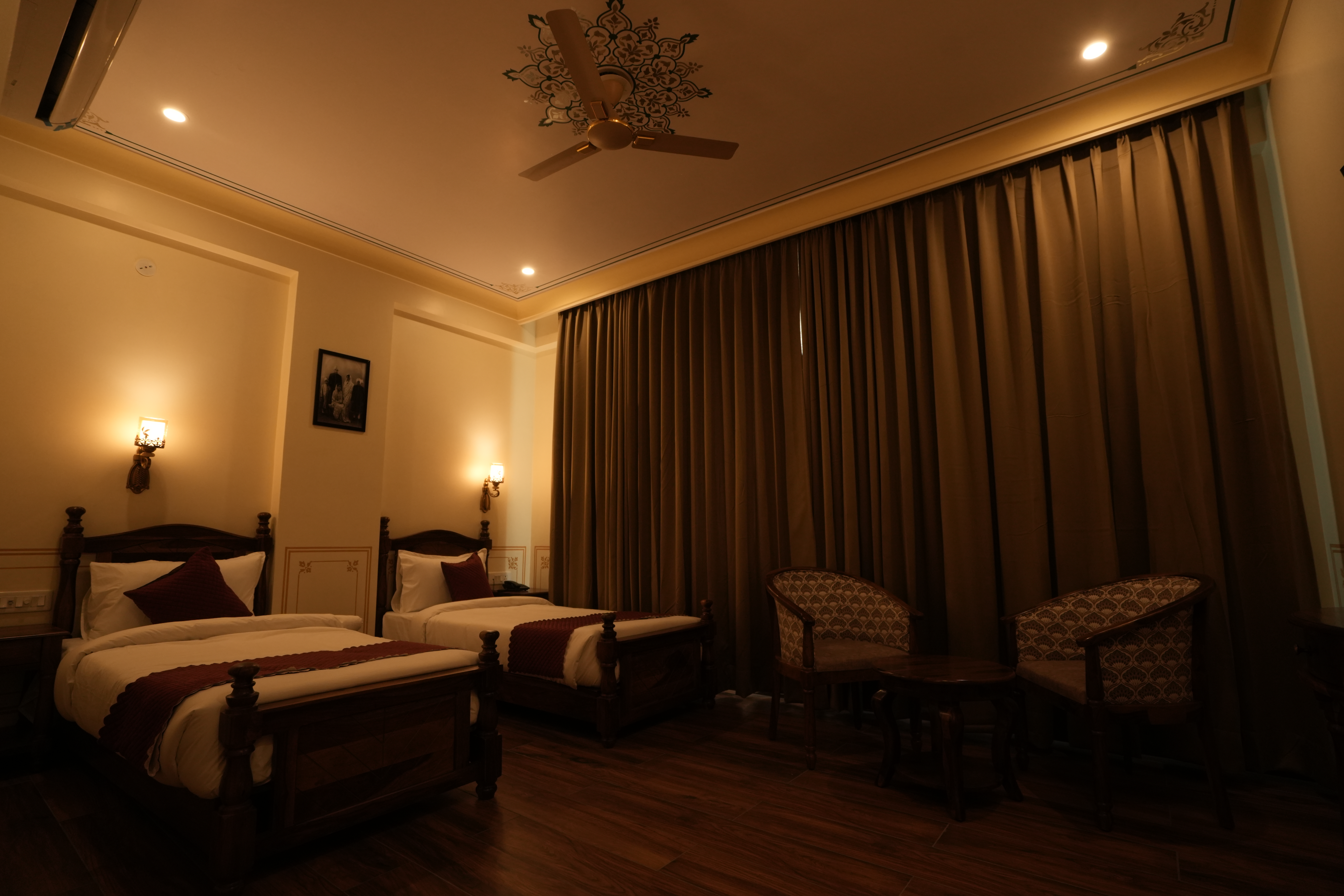 Royal Premium Room at The Ummed Haveli Jaipur with king bed and airport view
